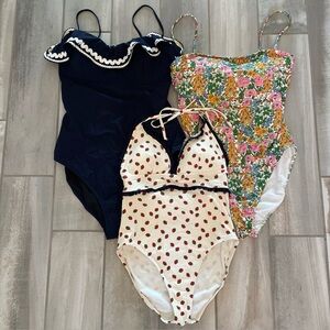 Bundle 3 J.Crew SZ 10 One Piece Swimsuits Navy Ric Rac/Floral/Strawberry Preppy